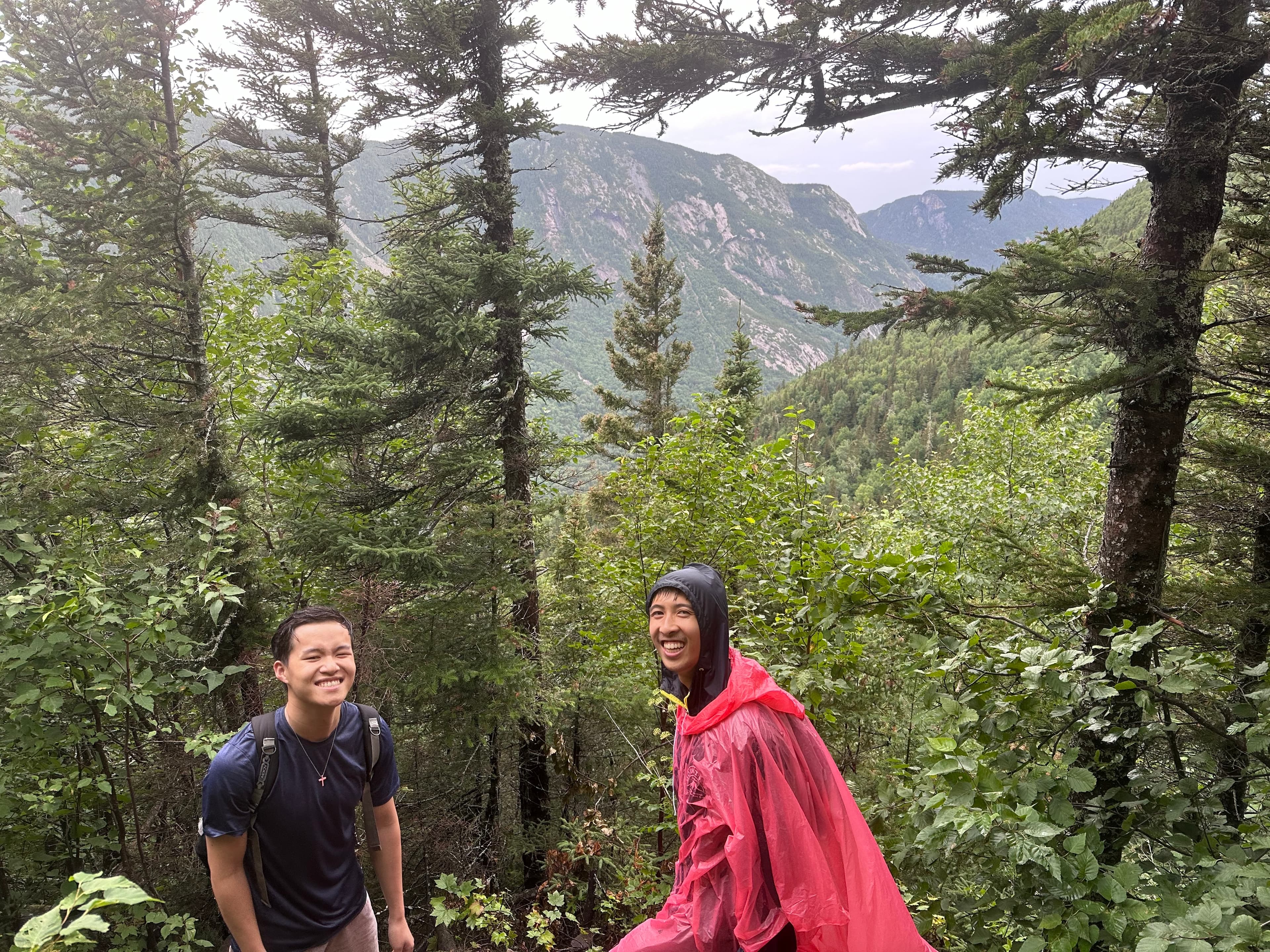 weary smiles after running into the sheltered trees